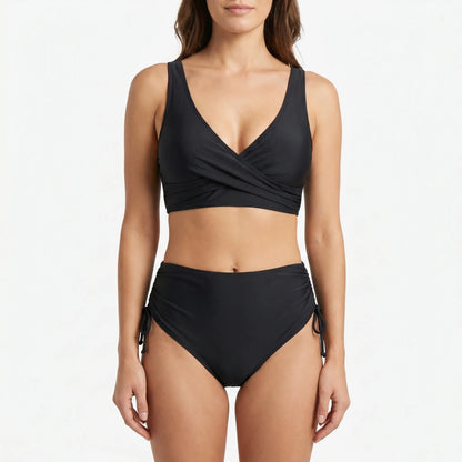 Damen-Bikini High-Waist Zweiteilig mit Wickeloptik