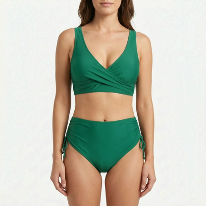 Damen-Bikini High-Waist Zweiteilig mit Wickeloptik