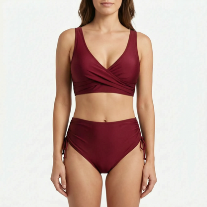 Damen-Bikini High-Waist Zweiteilig mit Wickeloptik