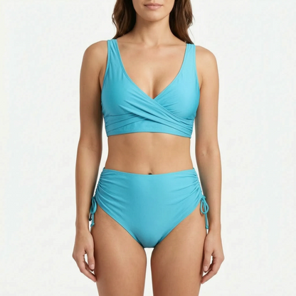 Damen-Bikini High-Waist Zweiteilig mit Wickeloptik