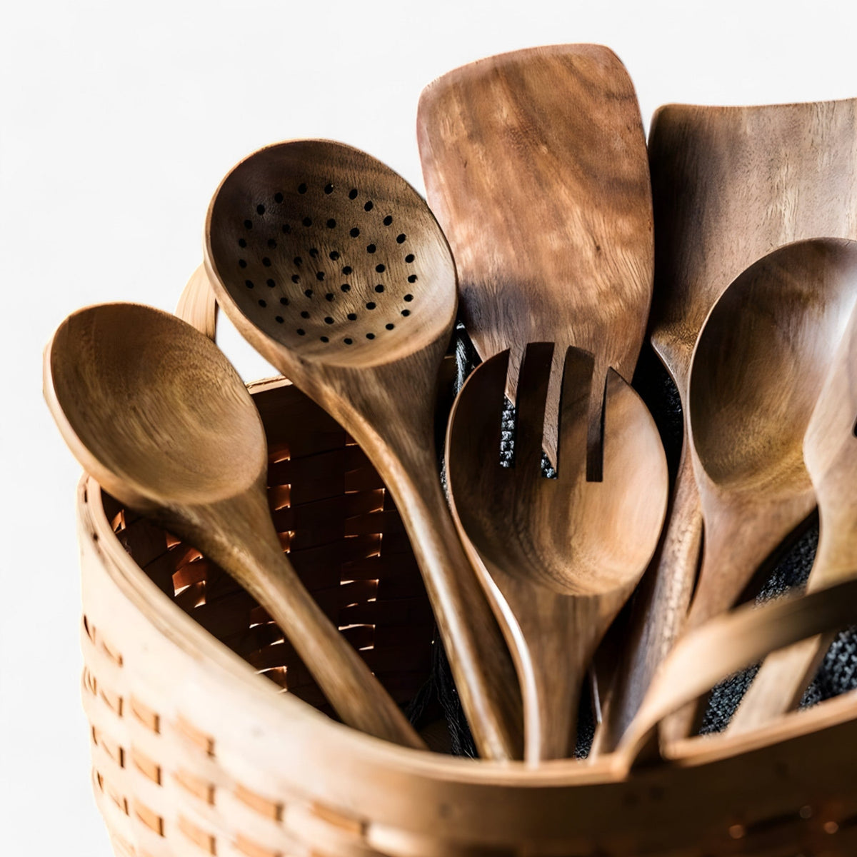 Teakholz-Kochbesteckset 9-teilig mit Utensilienhalter