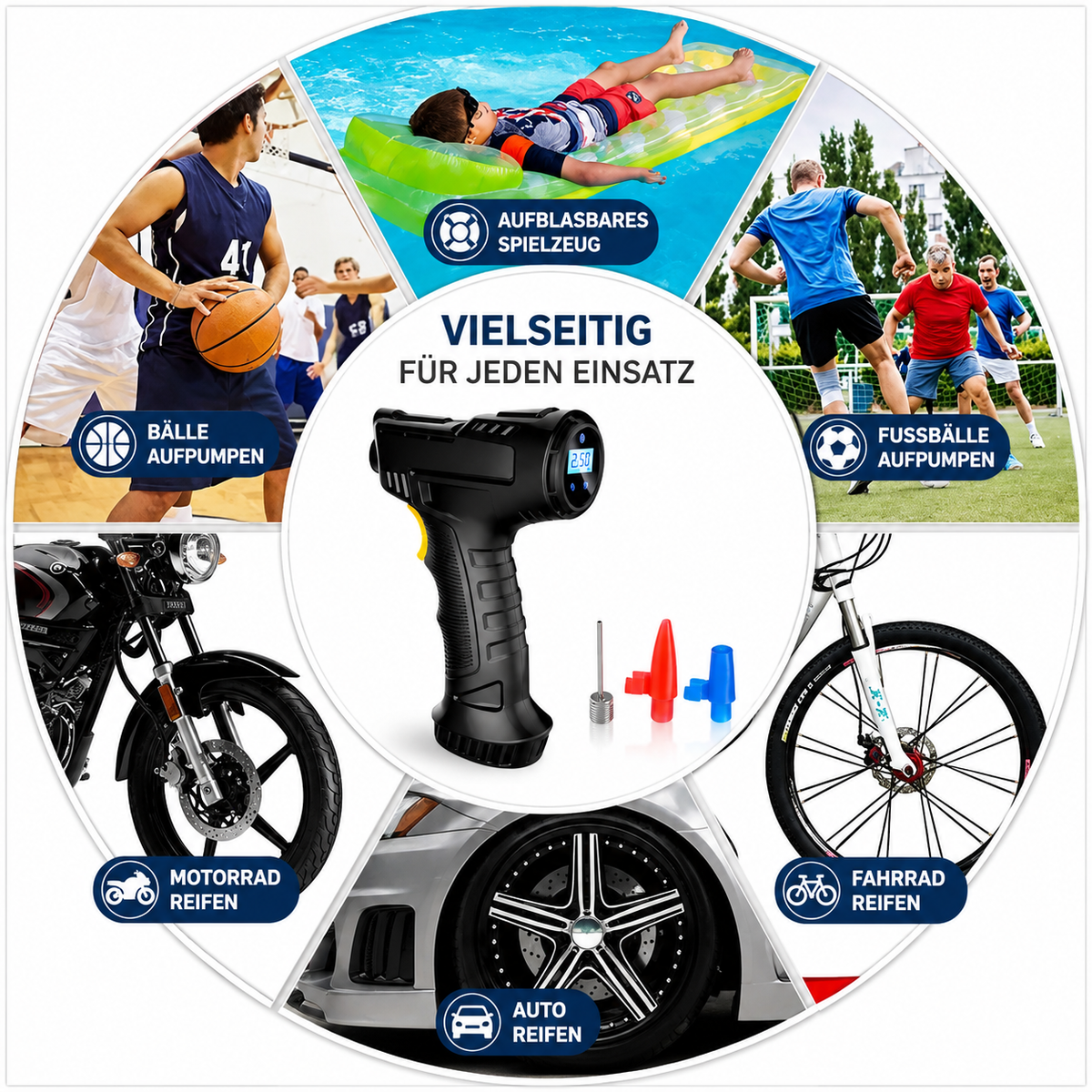 Kabellose Luftpumpe 150 PSI – Luftkompressor für Auto, Fahrrad, Motorrad & Roller