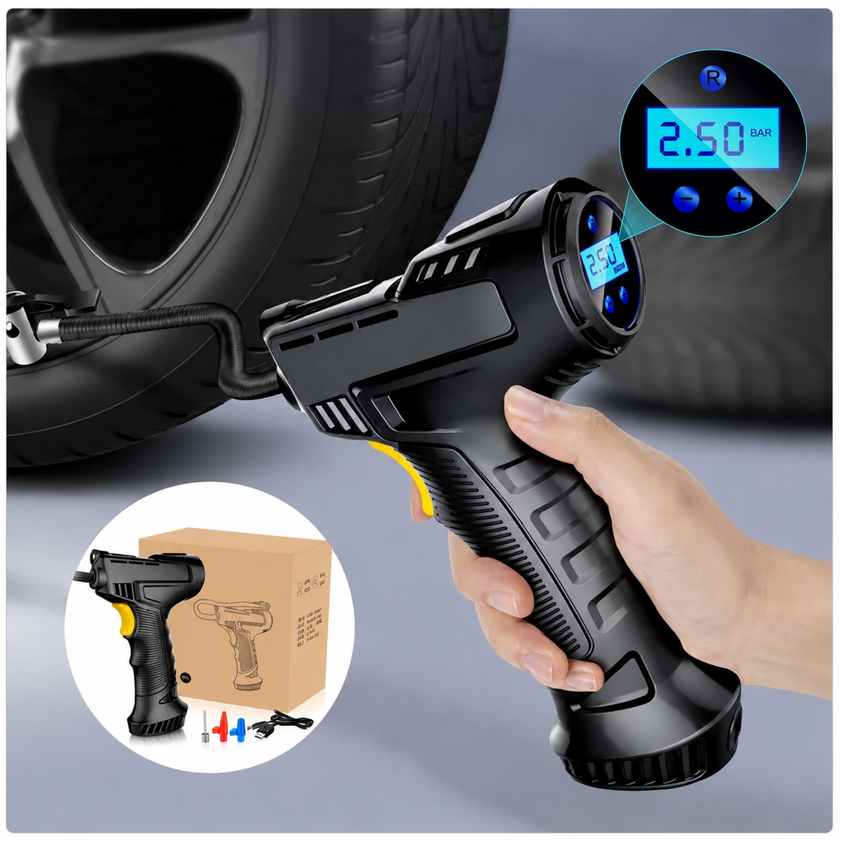 Kabellose Luftpumpe 150 PSI – Luftkompressor für Auto, Fahrrad, Motorrad & Roller
