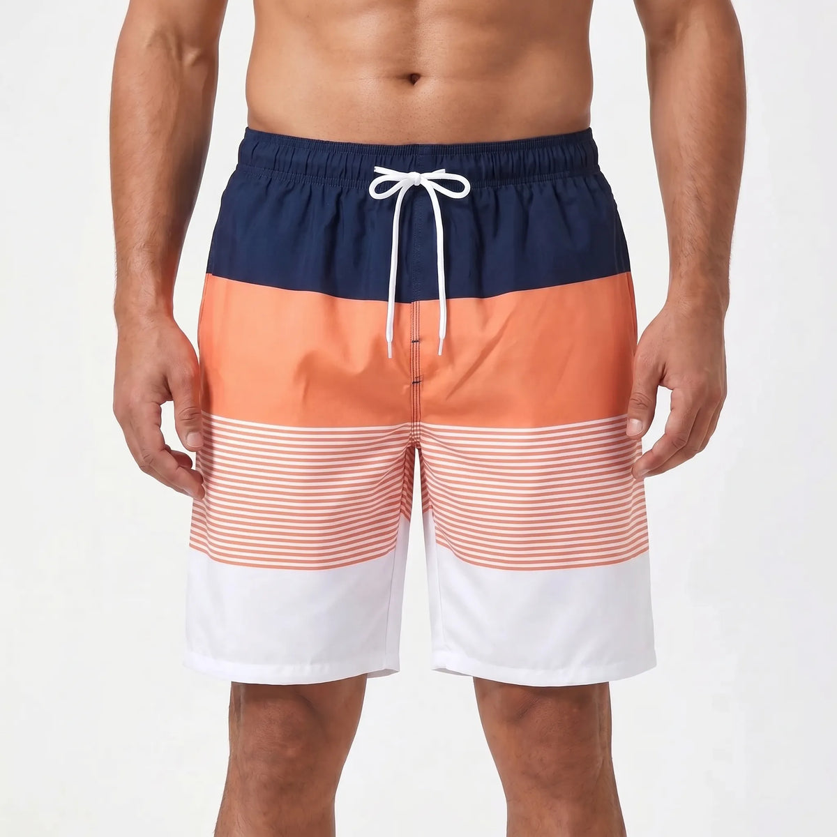 Herren-Badeshorts mit Kordelzug und Streifenmuster