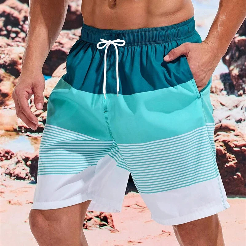 Herren-Badeshorts mit Kordelzug und Streifenmuster