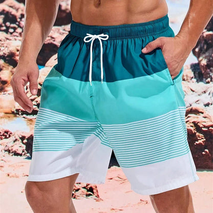 Herren-Badeshorts mit Kordelzug und Streifenmuster