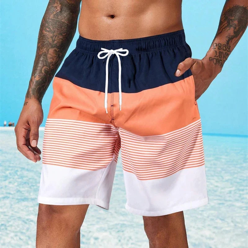 Herren-Badeshorts mit Kordelzug und Streifenmuster
