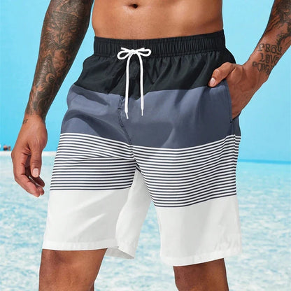 Herren-Badeshorts mit Kordelzug und Streifenmuster