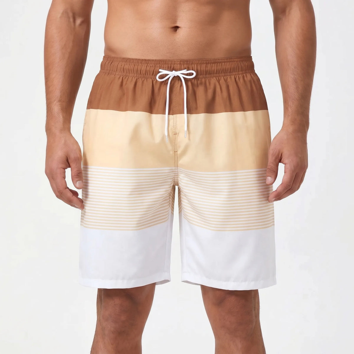Herren-Badeshorts mit Kordelzug und Streifenmuster