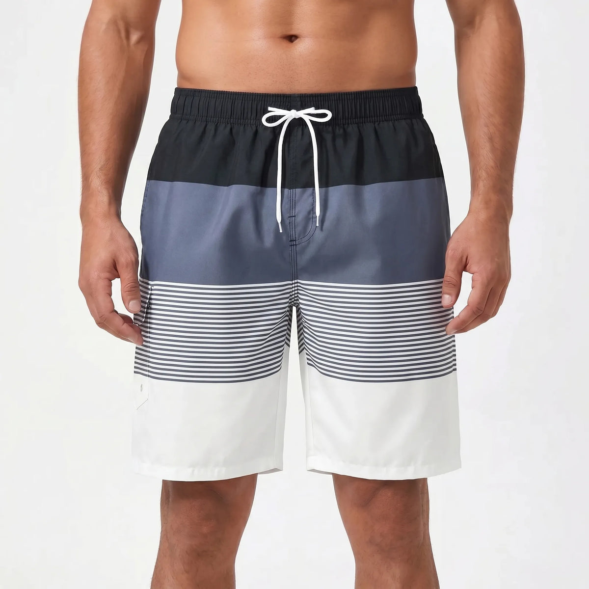 Herren-Badeshorts mit Kordelzug und Streifenmuster