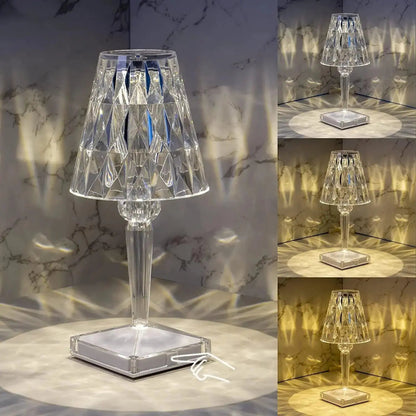 Kabellose LED-Tischleuchte mit Kristallschliff-Optik
