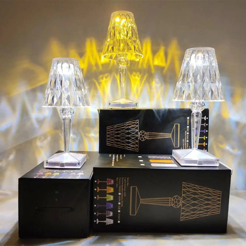 Kabellose LED-Tischleuchte mit Kristallschliff-Optik