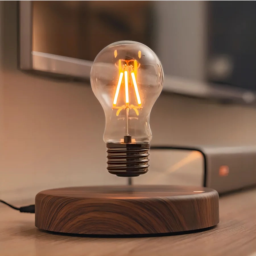 Schwebende LED-Tischlampe mit Massivholzsockel