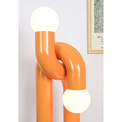 Moderne Bogen-Stehlampe mit zwei Glaskugeln