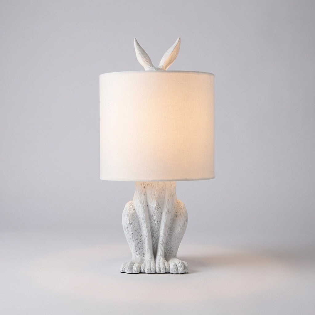 Tafellampe Hase in Gold mit Leinenschirm