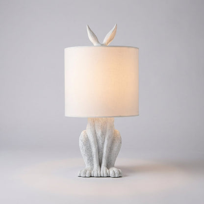 Tafellampe Hase in Gold mit Leinenschirm