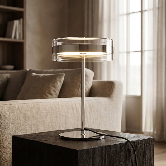Moderne LED-Tischleuchte mit zylindrischem Schirm
