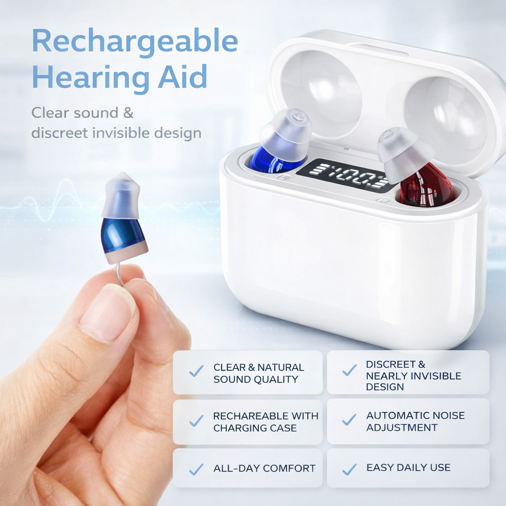 Kompaktes Wiederaufladbares Hörgerät mit Ladebox