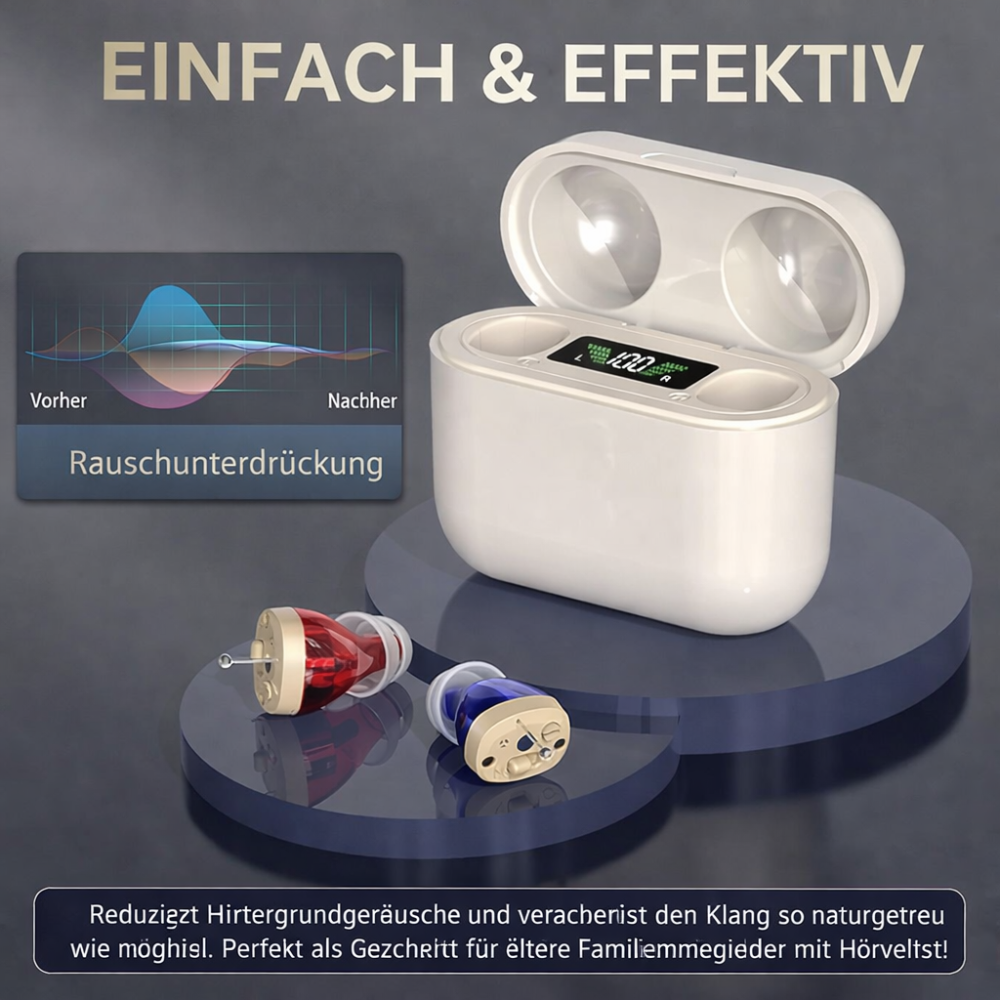 Kompaktes Wiederaufladbares Hörgerät mit Ladebox