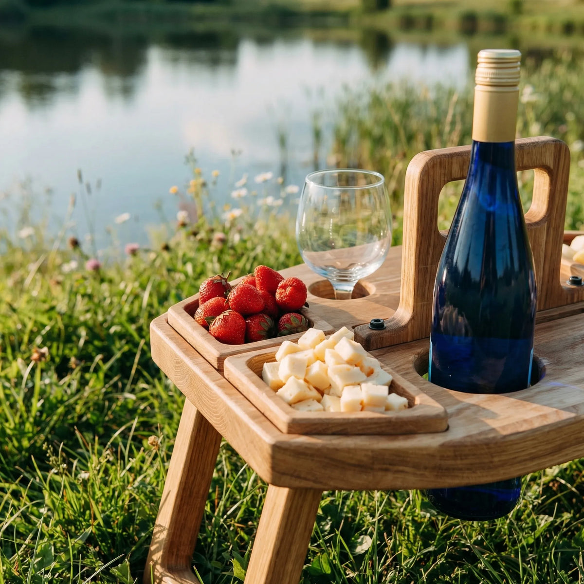 Klappbarer Picknicktisch mit Weinglashalterung