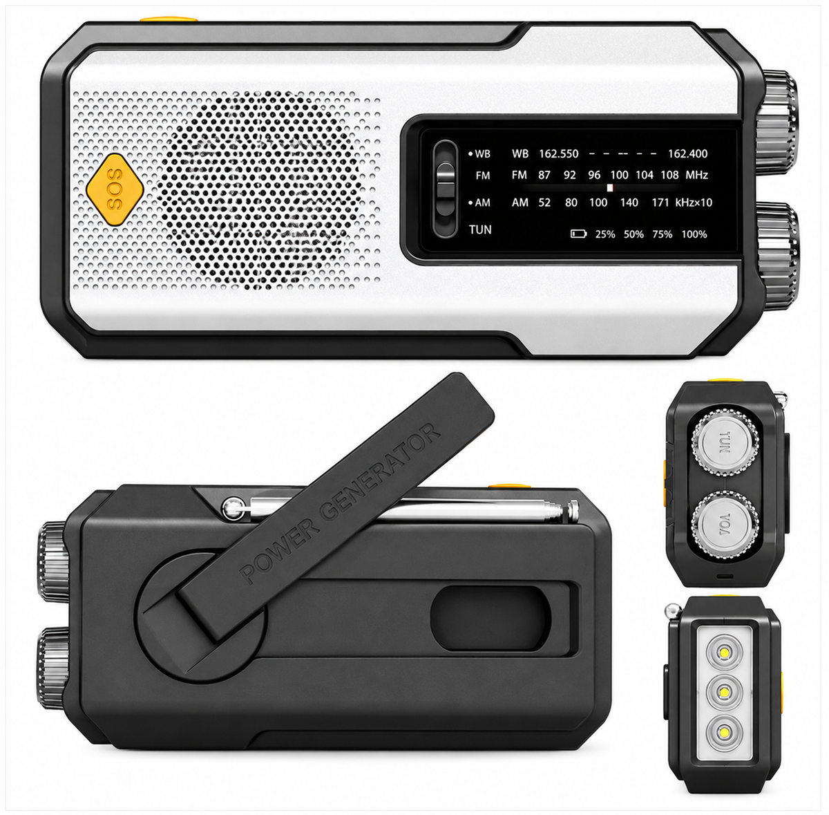 Notfallradio DAB+ mit Solarpanel, Handkurbel & Powerbank – FM Radio, Taschenlampe, Leselampe & SOS