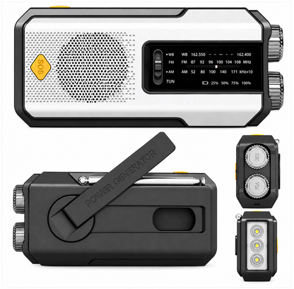 Notfallradio DAB+ mit Solarpanel, Handkurbel & Powerbank – FM Radio, Taschenlampe, Leselampe & SOS