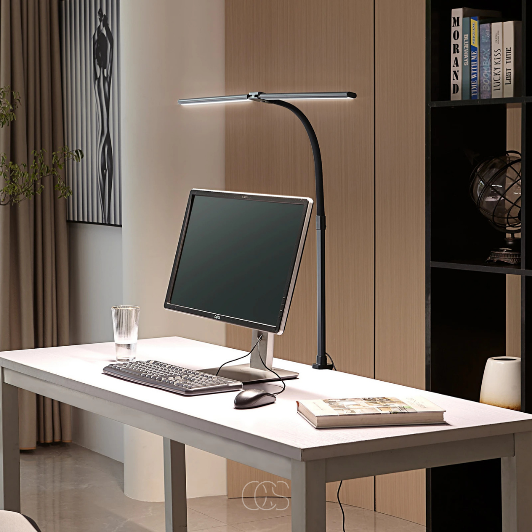 Dimmbare LED-Schreibtischlampe mit Schwanenhals und Klemme Schwarz