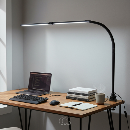 Dimmbare LED-Schreibtischlampe mit Schwanenhals und Klemme Schwarz