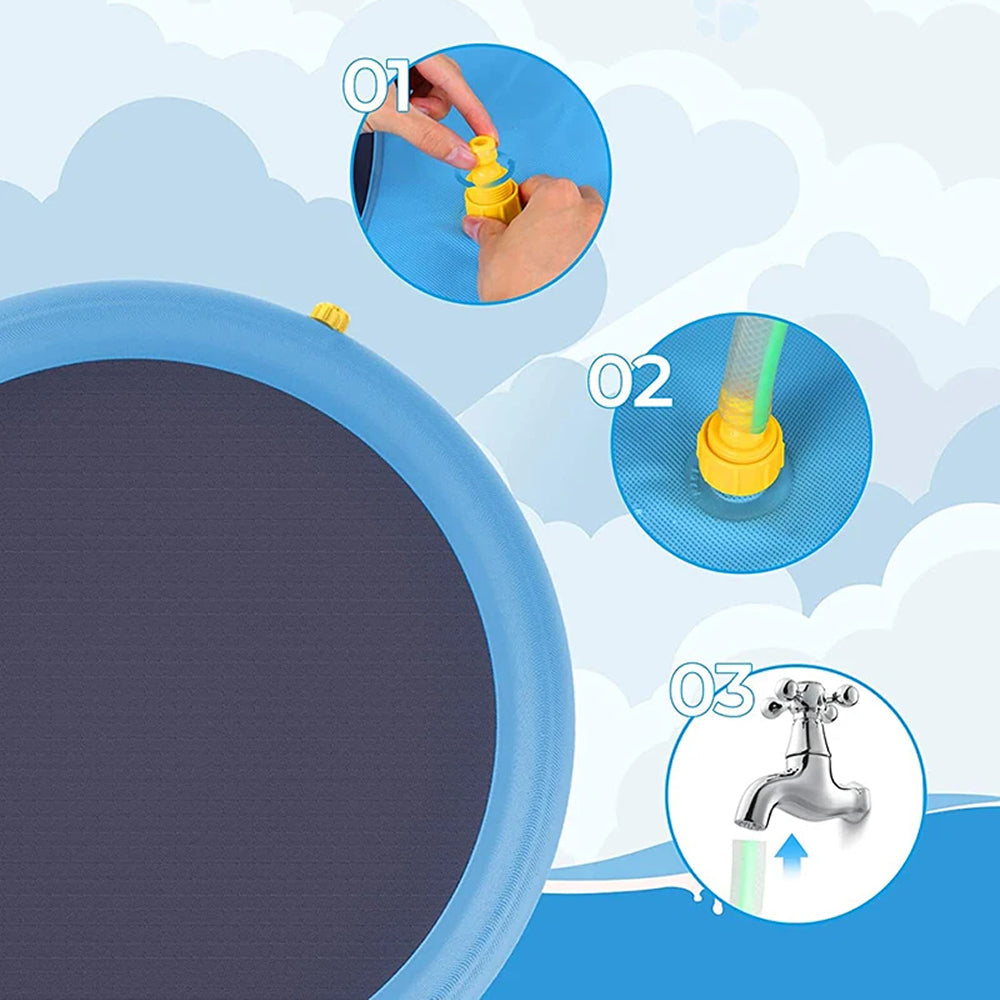 Runde Wasserspielmatte mit Sprinklern und Rand