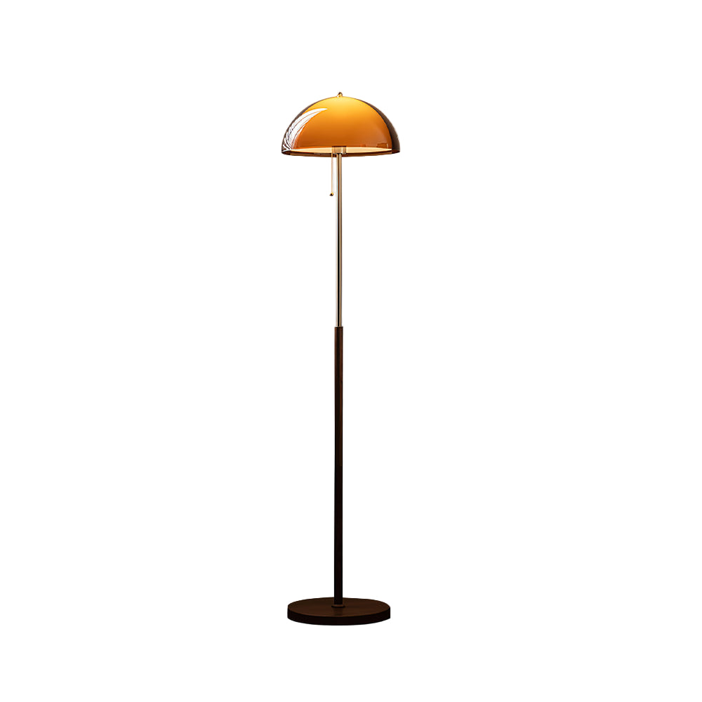 Moderne Stehlampe aus Holz und Metall mit Acrylschirm