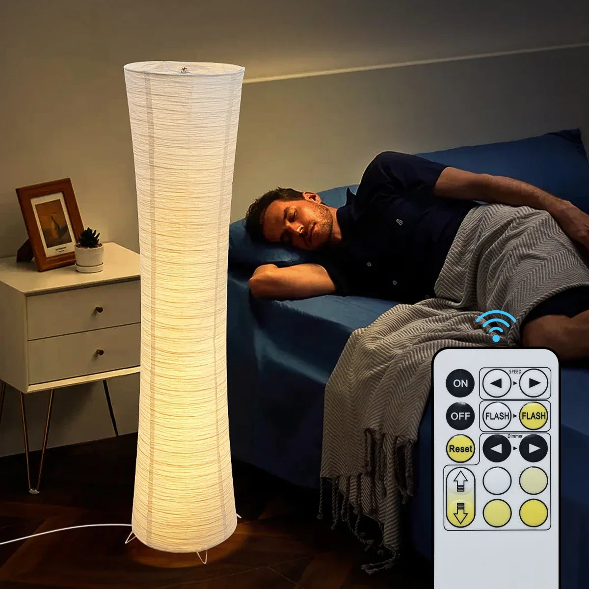 Papier-Stehleuchte mit Fernbedienung und Dimmfunktion