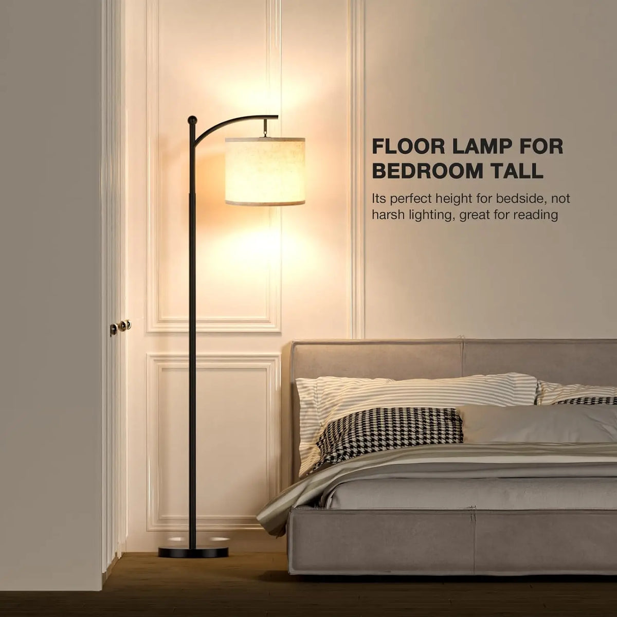 Moderne Bogen-Stehlampe mit Stoffschirm und 3 Lichtfarben