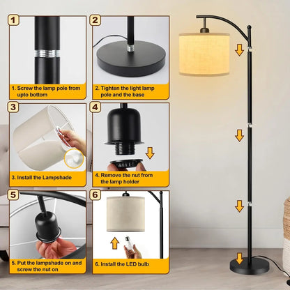 Moderne Bogen-Stehlampe mit Stoffschirm und 3 Lichtfarben