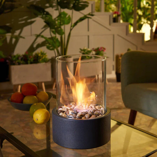 Tragbare Bio-Ethanol-Tischkamin mit Glaszylinder