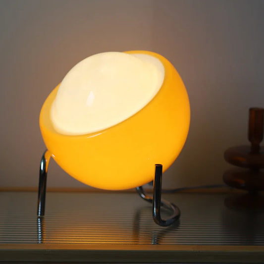 Gläserne LED-Kugeltischlampe mit Edelstahlfuß