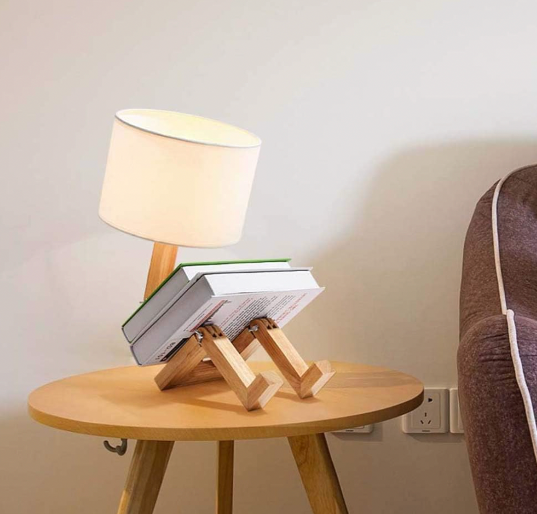 Skandinavische Tischlampe aus Holz mit Integrierter Ablage
