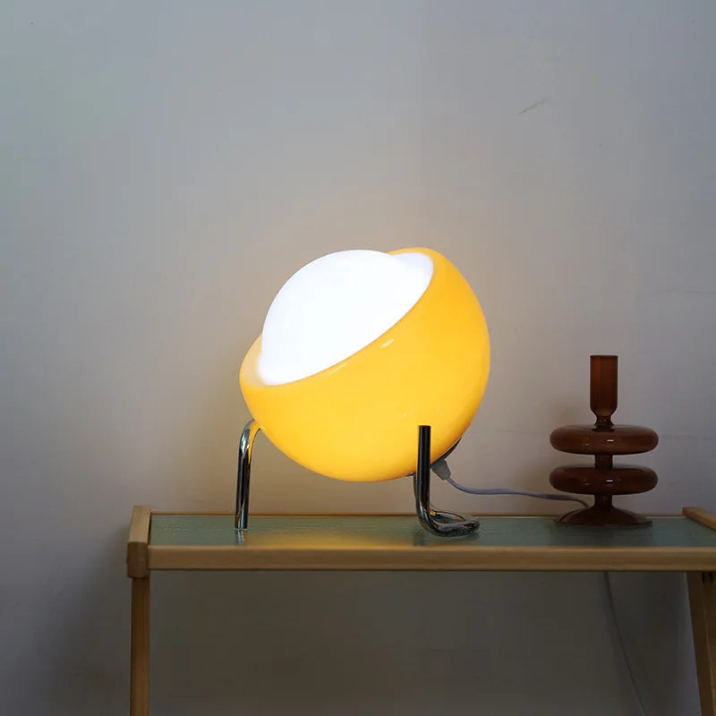 Gläserne LED-Kugeltischlampe mit Edelstahlfuß