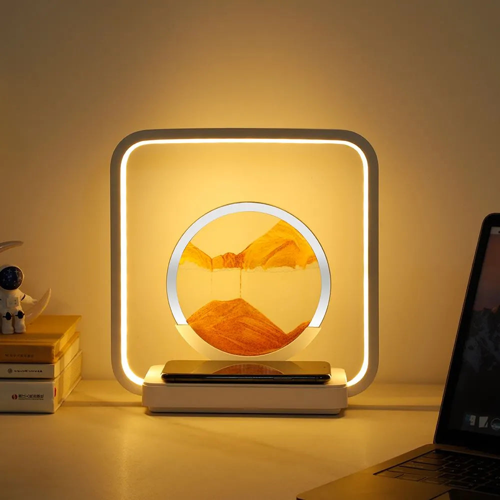 LED-Sandkunst-Nachttischlampe mit kabelloser Qi-Ladestation
