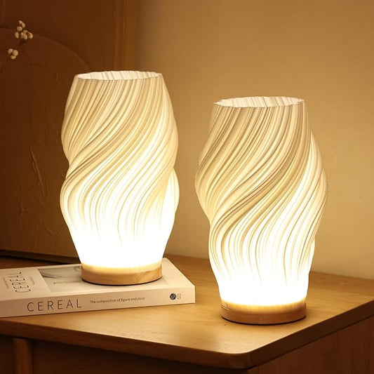 Dimmbare Glas-Tischlampe mit Wellenförmigem Schirm