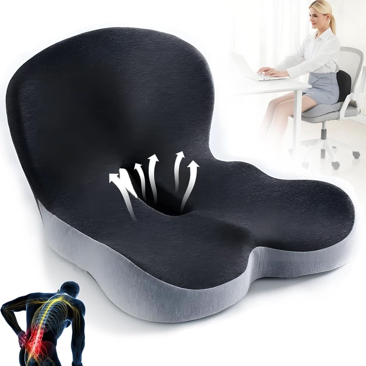 Ergonomisches Memory-Foam-Sitzkissen mit Antirutsch-Unterseite