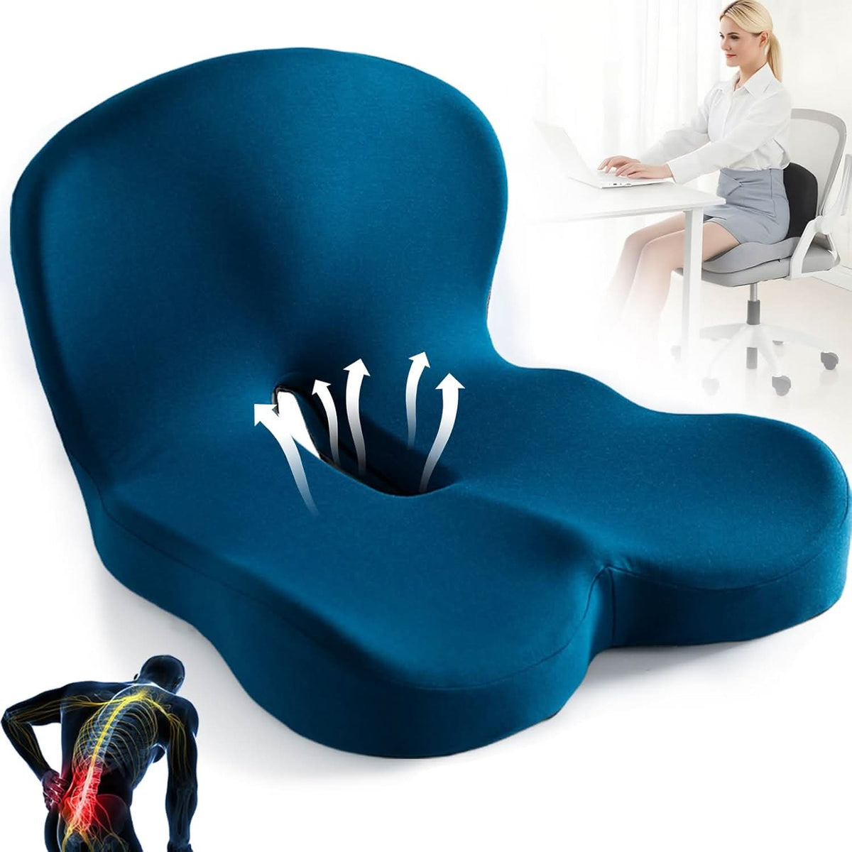 Ergonomisches Memory-Foam-Sitzkissen mit Antirutsch-Unterseite
