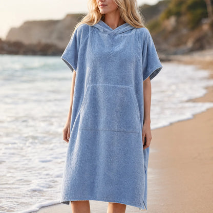 Schnelltrocknender Handtuchponcho mit Kapuze und Beuteltasche