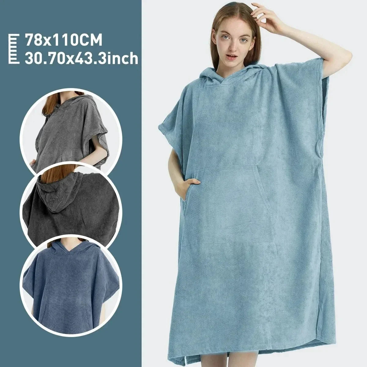 Schnelltrocknender Handtuchponcho mit Kapuze und Beuteltasche