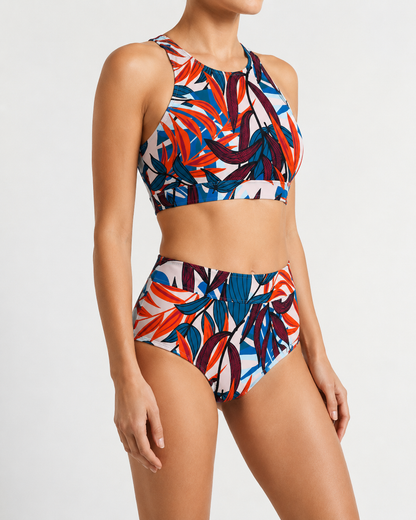 Damen-Bikini-Set Zweiteilig Sportlich mit Hohem Bund