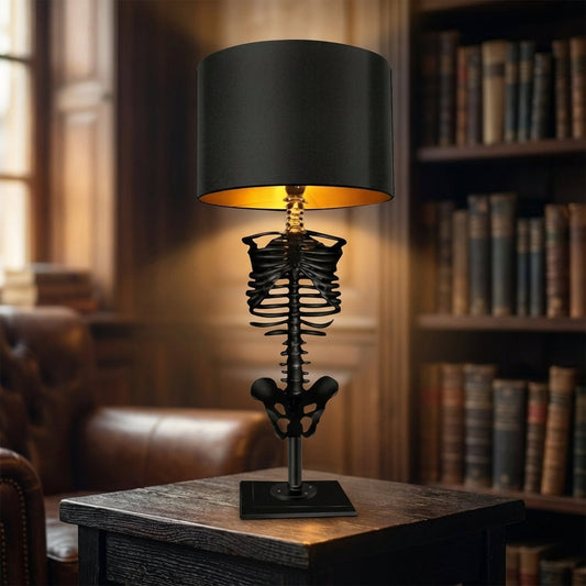 Gothic Skelett-Tischlampe aus Resin und Holz