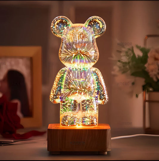 LED-Tischlampe Bär aus Glas mit 7 Farben