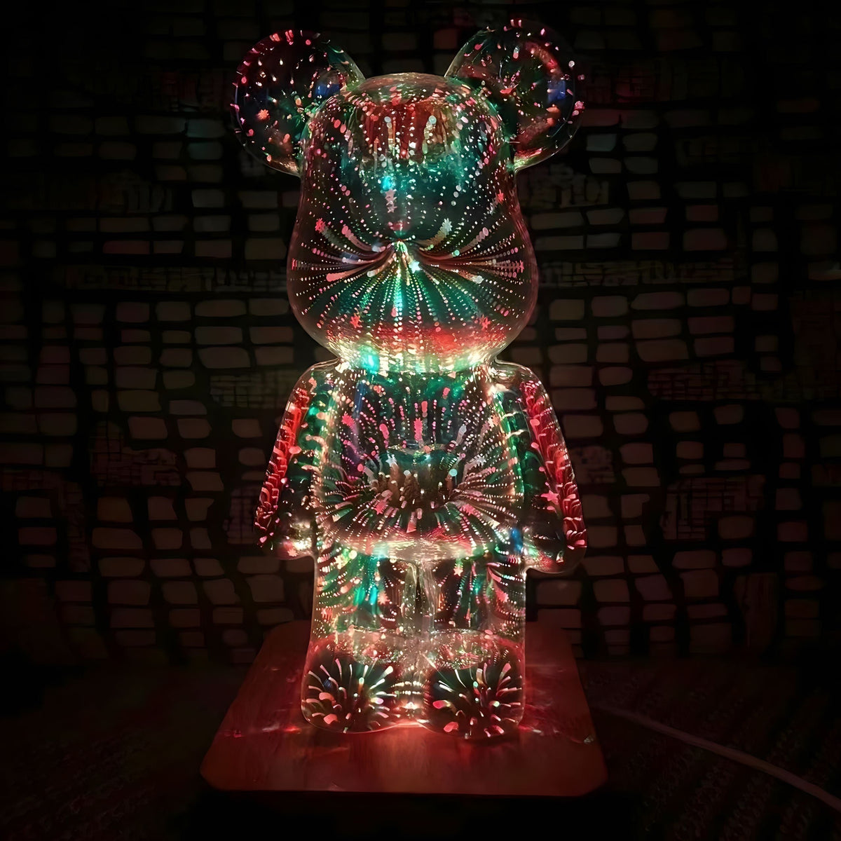 LED-Tischlampe Bär aus Glas mit 7 Farben