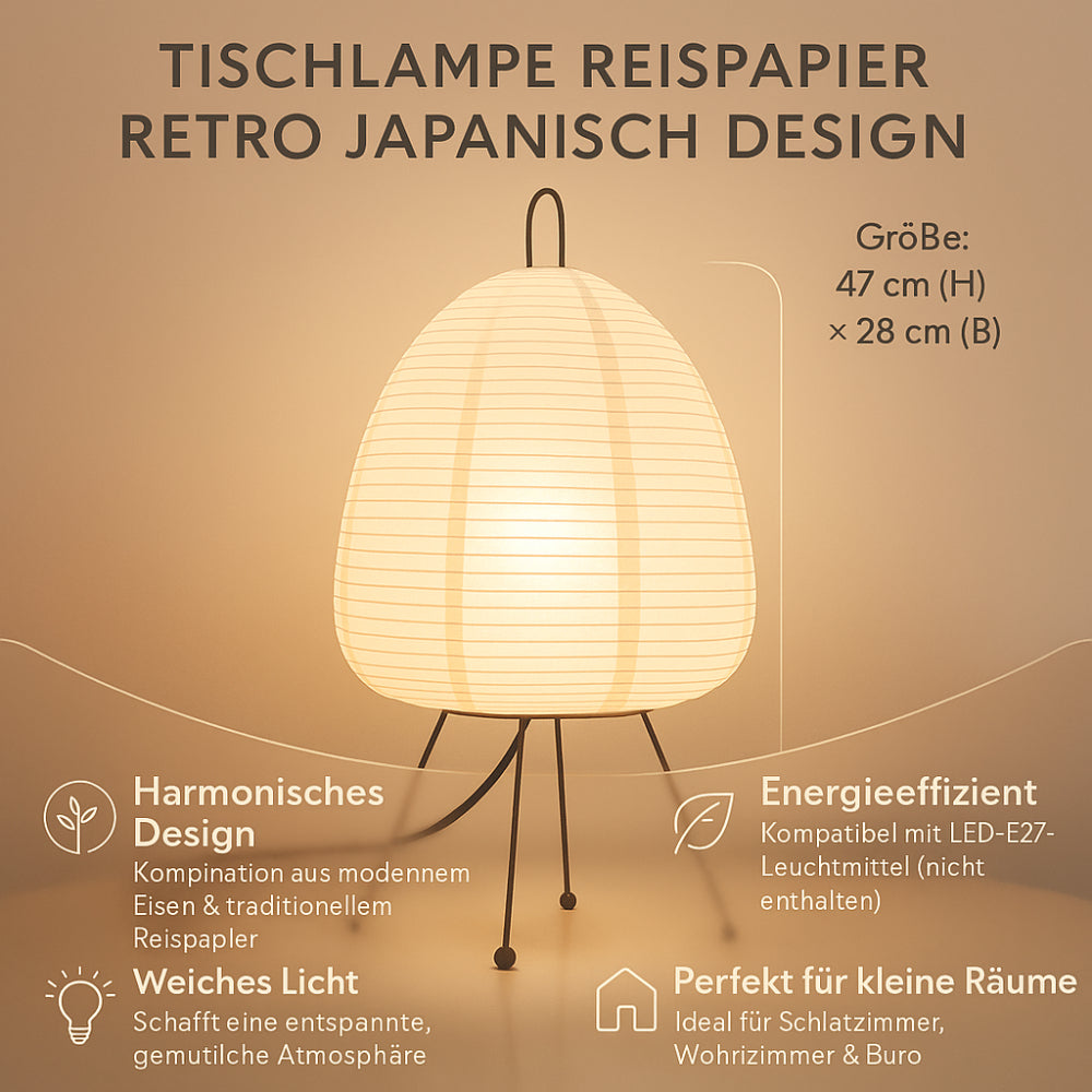Japanische Reispapier-Tischleuchte mit Eisenfuß 47 cm