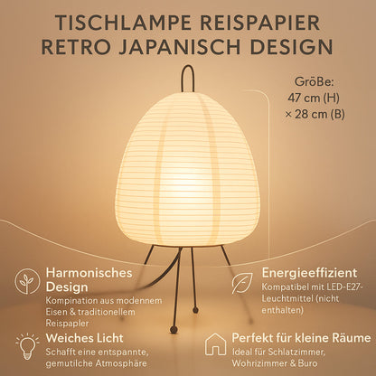 Japanische Reispapier-Tischleuchte mit Eisenfuß 47 cm