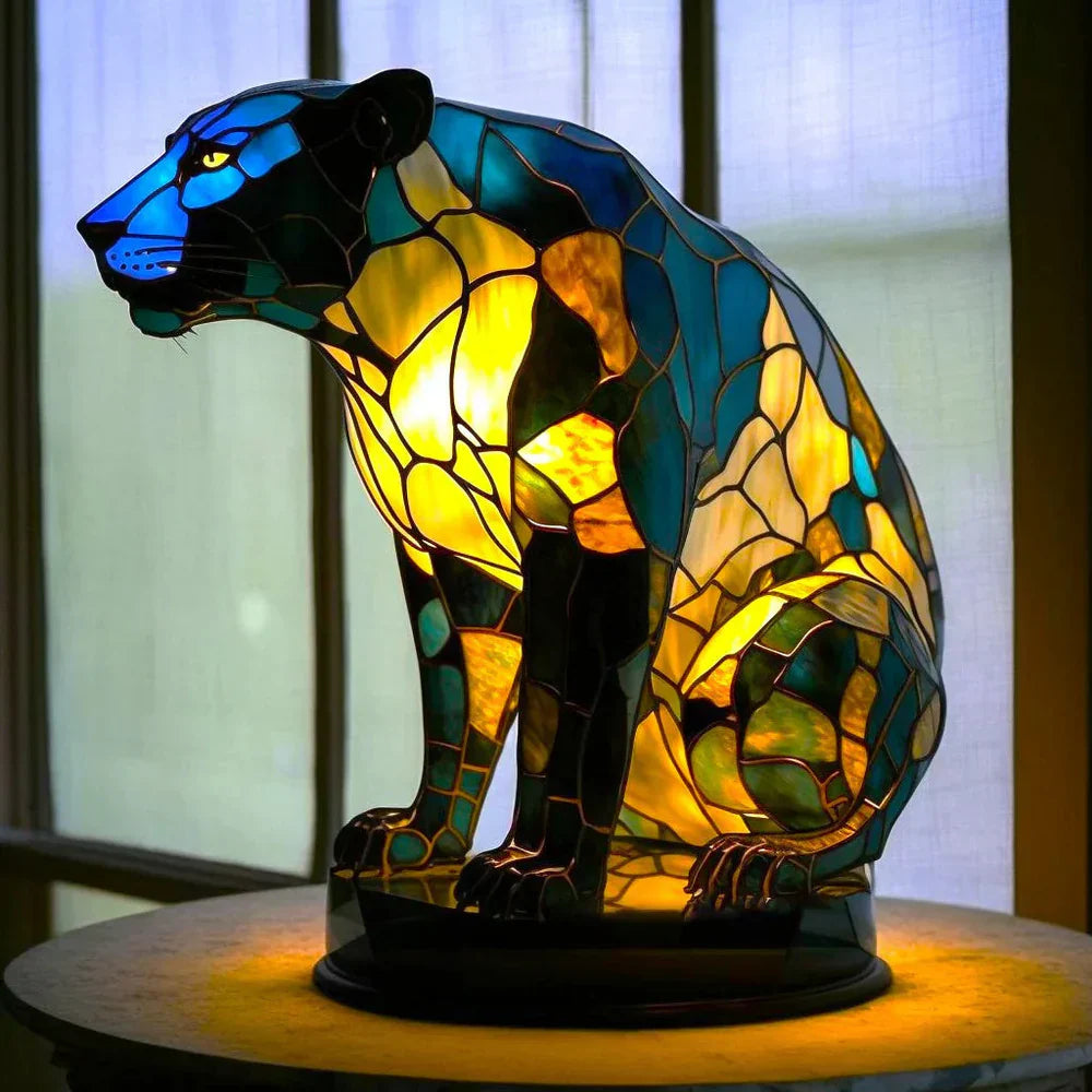 Buntglas-Tischlampe mit Tiermotiv für Warmes Stimmungslicht